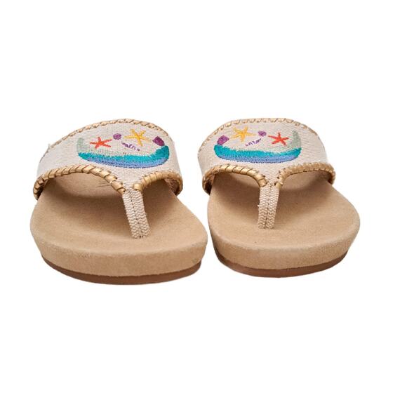 JACK ROGERS Embroidered Beach Thong Comfort Sandals Size 7 Preppy Coastal Beige - Picture 5 of 8